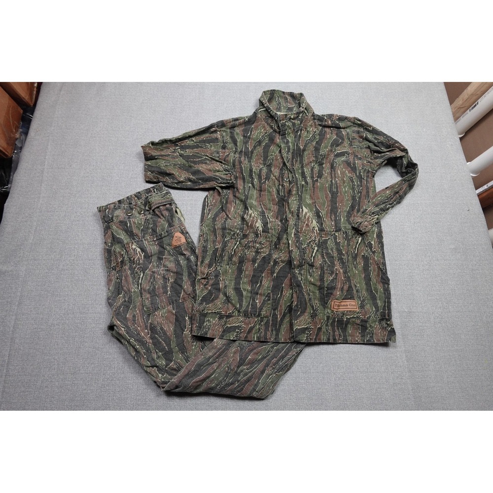 Vintage The Camo Clan Hunting Set Mens Large Green Camo Flannel Jacket 2 Piece